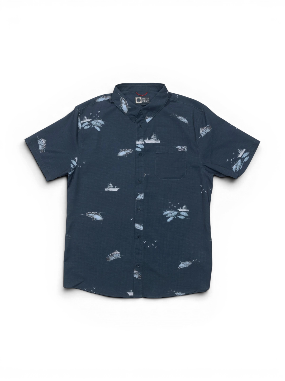 Chemises Salty crew Breezer Perf Button Up Midnight Navy, vue à plat avant