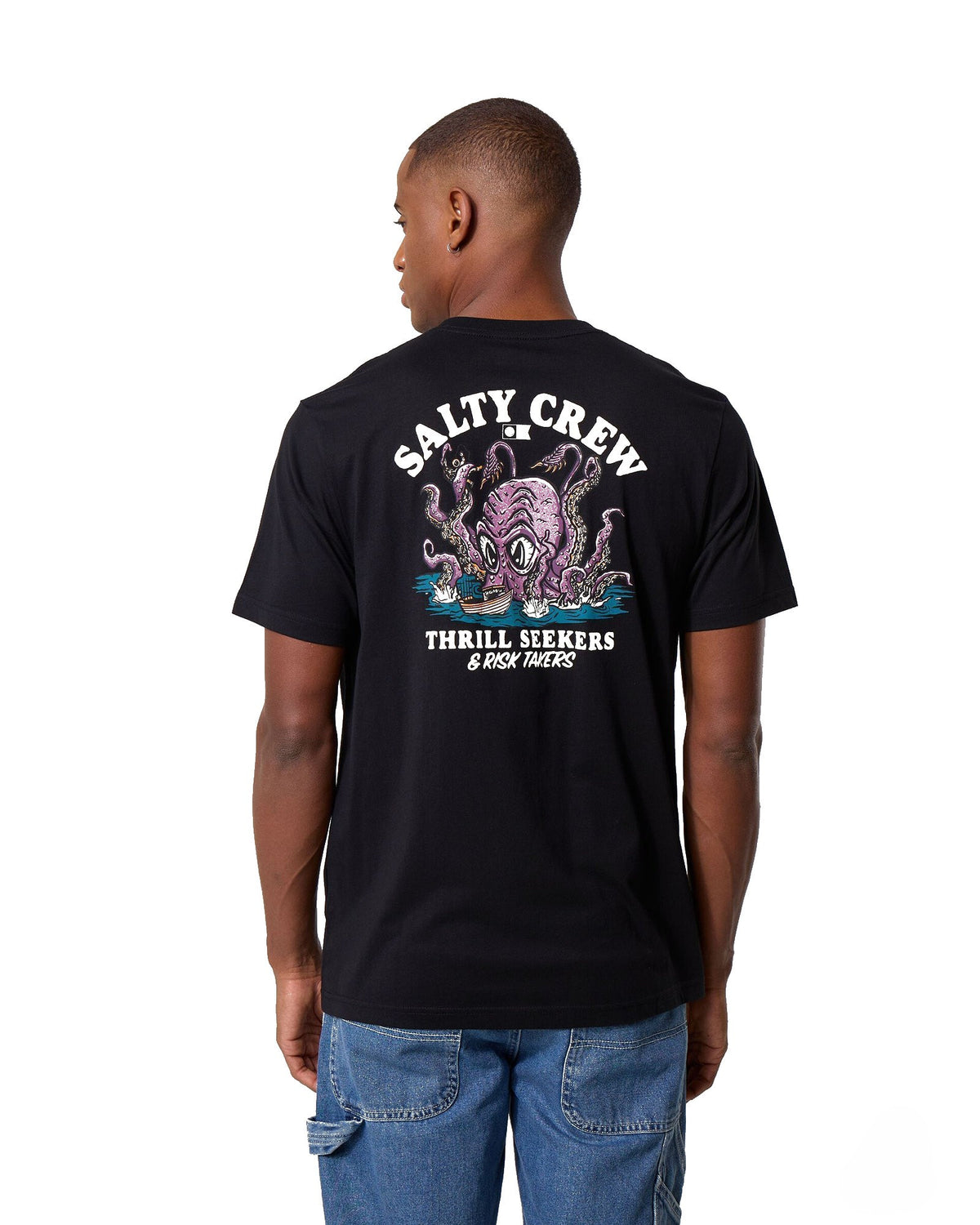 Teeshirts Salty crew Kraken Monst Ss Tee Black, vue de dos porté