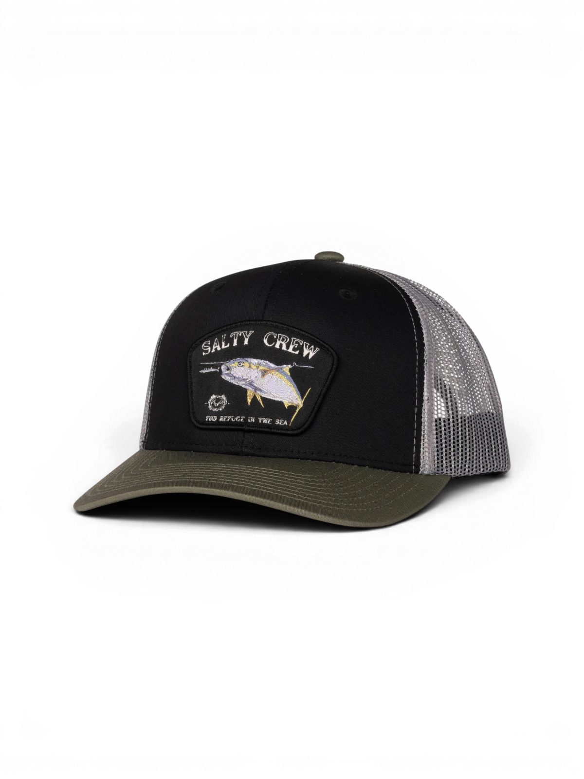 Casquettes Salty crew Surface Retro Trucker Black/Olive, vue 3/4 avant