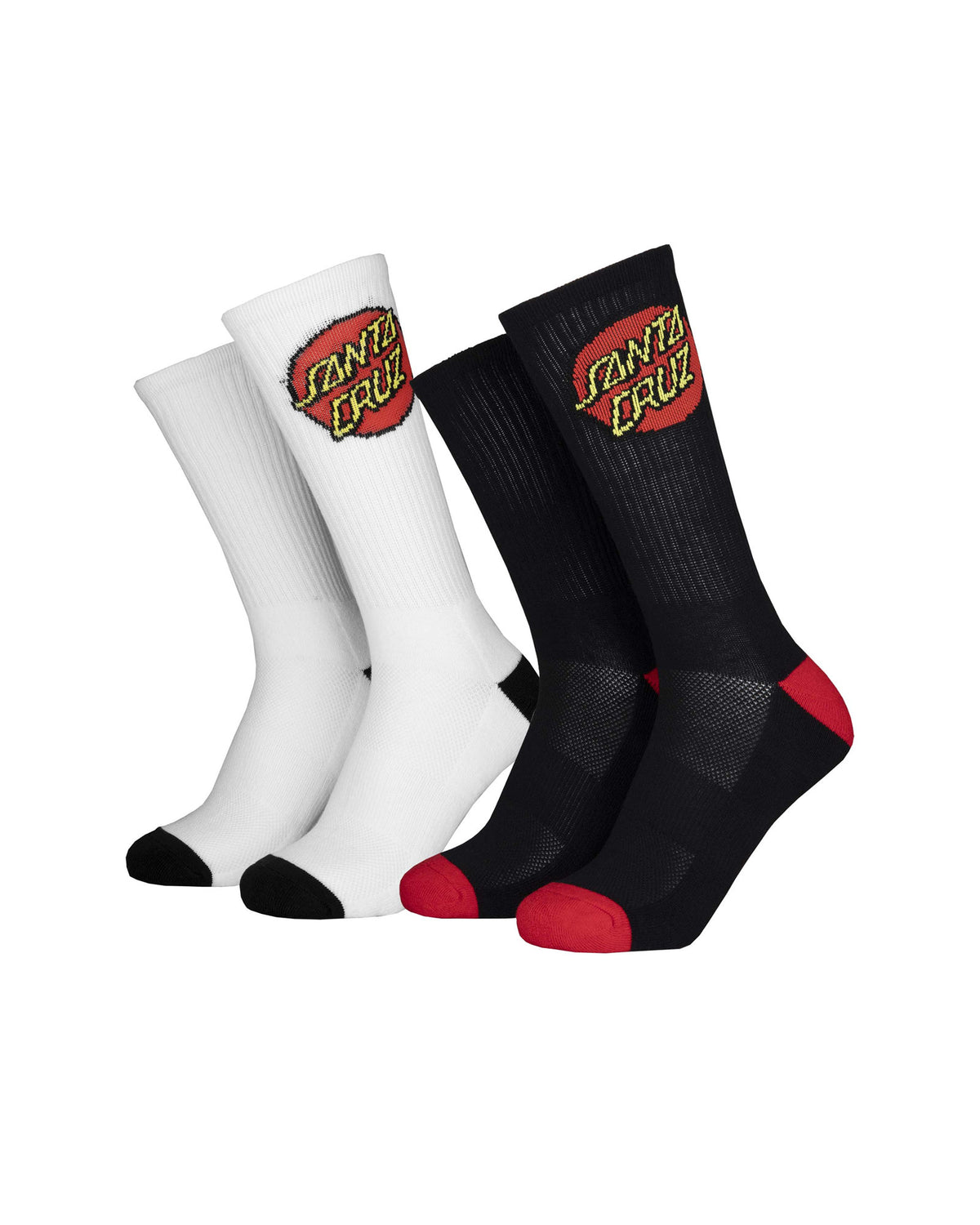 Chaussettes Santa cruz Classic Dot Sock (2 Pack) White & Black, vue de ¾ face