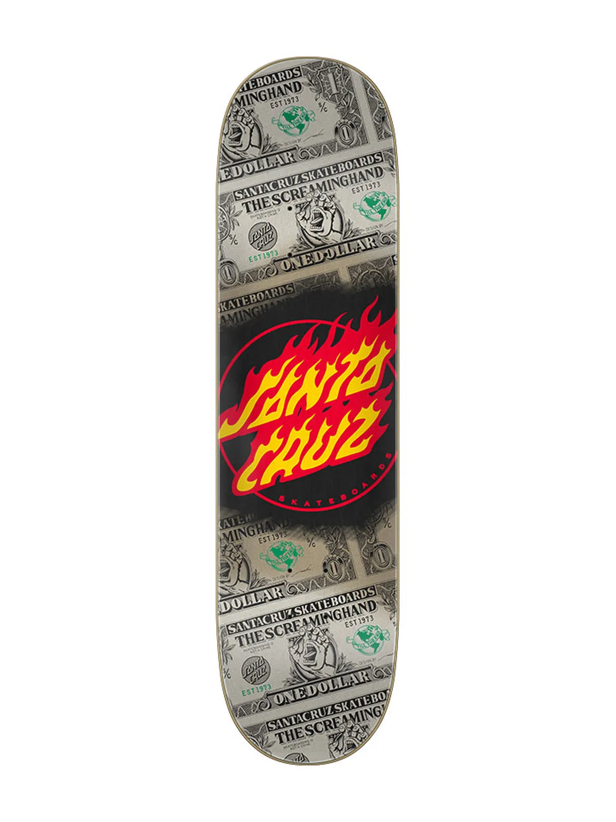 Planches de skate   Santa Cruz Deck Dollar Flame Dot 8.0 X 31.6, vue de dessous