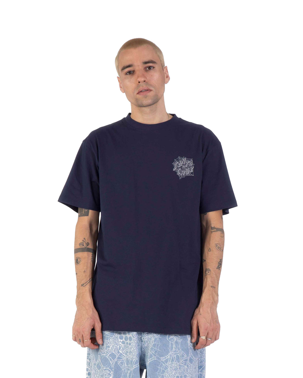 Teeshirts Santa cruz Dressen Spider T-Shirt Midnight Blue, vue de face porté