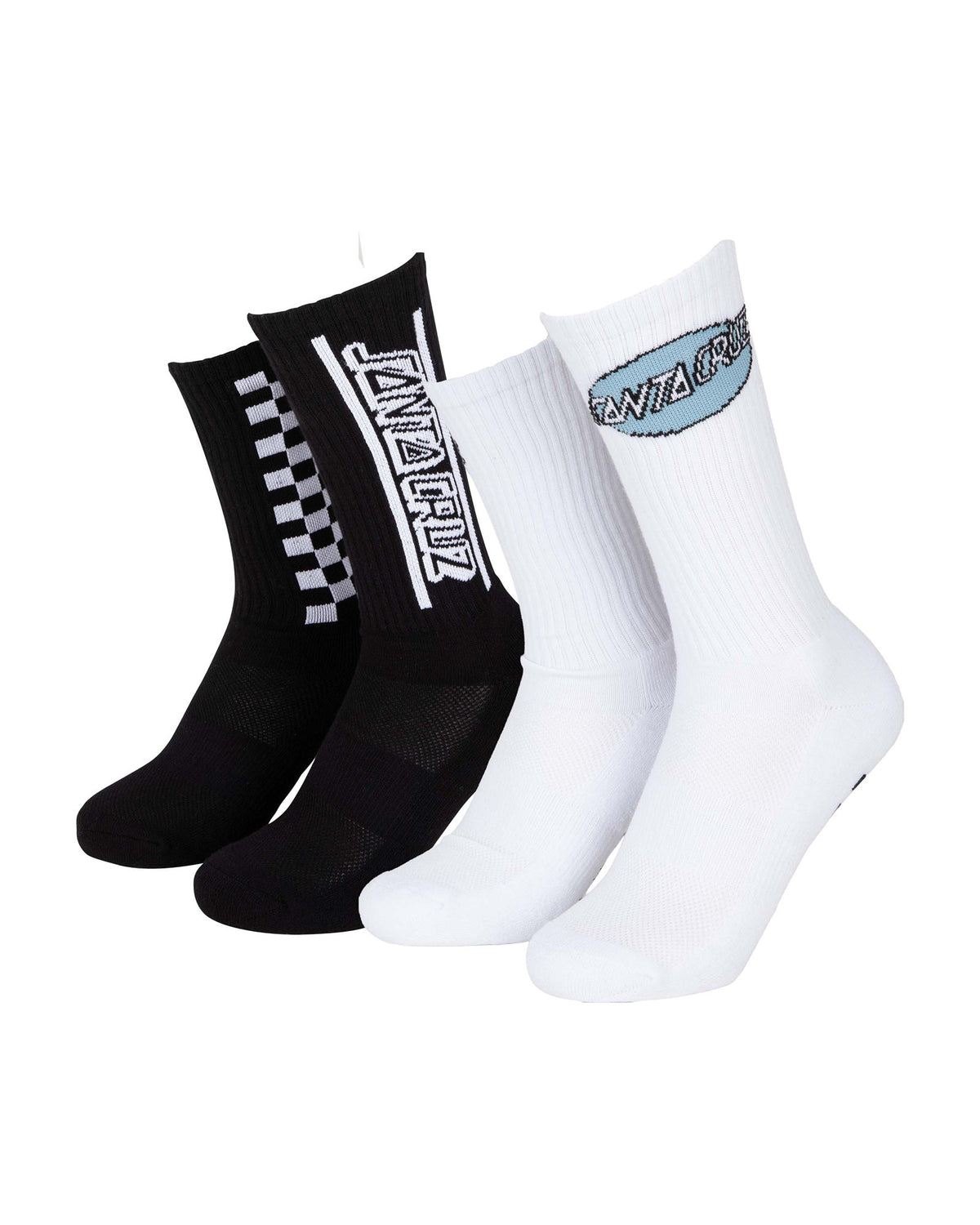 Chaussettes Santa cruz Finish Line Socks (2 Pack) Black & White, vue de ¾ face