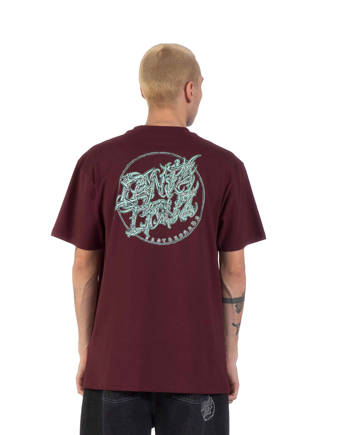 Teeshirts Santa cruz Scourge Dot T-Shirt Dark Plum, vue de dos porté
