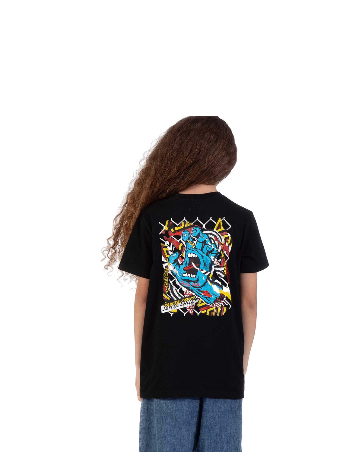 Teeshirts Santa cruz Youth Damaged Hand T-Shirt Black, vue de dos porté