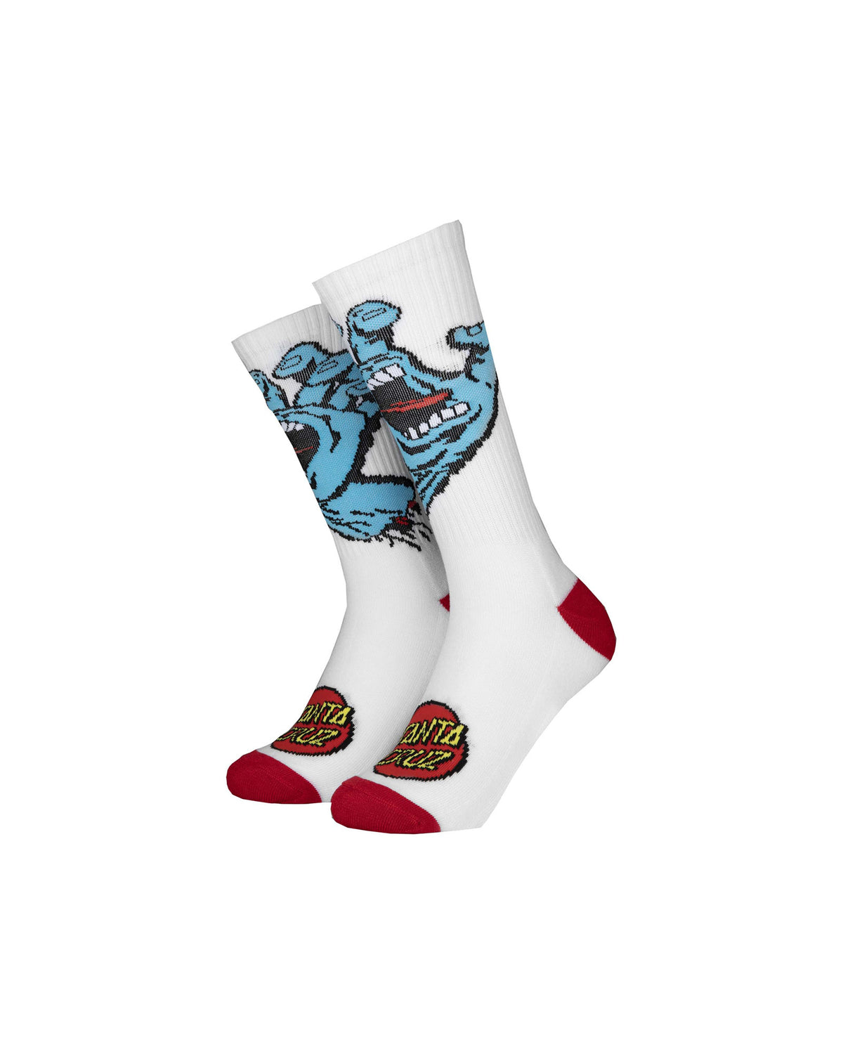 Chaussettes Santa cruz Youth Screaming Hand Sock White, vue de ¾ face