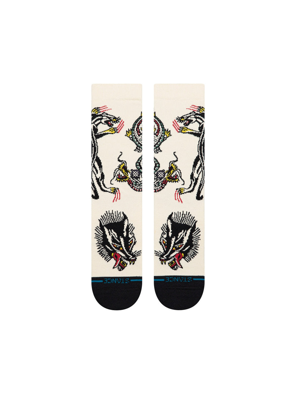 Chaussettes Stance Battle Crew Cream, vue de la paire a plat de face