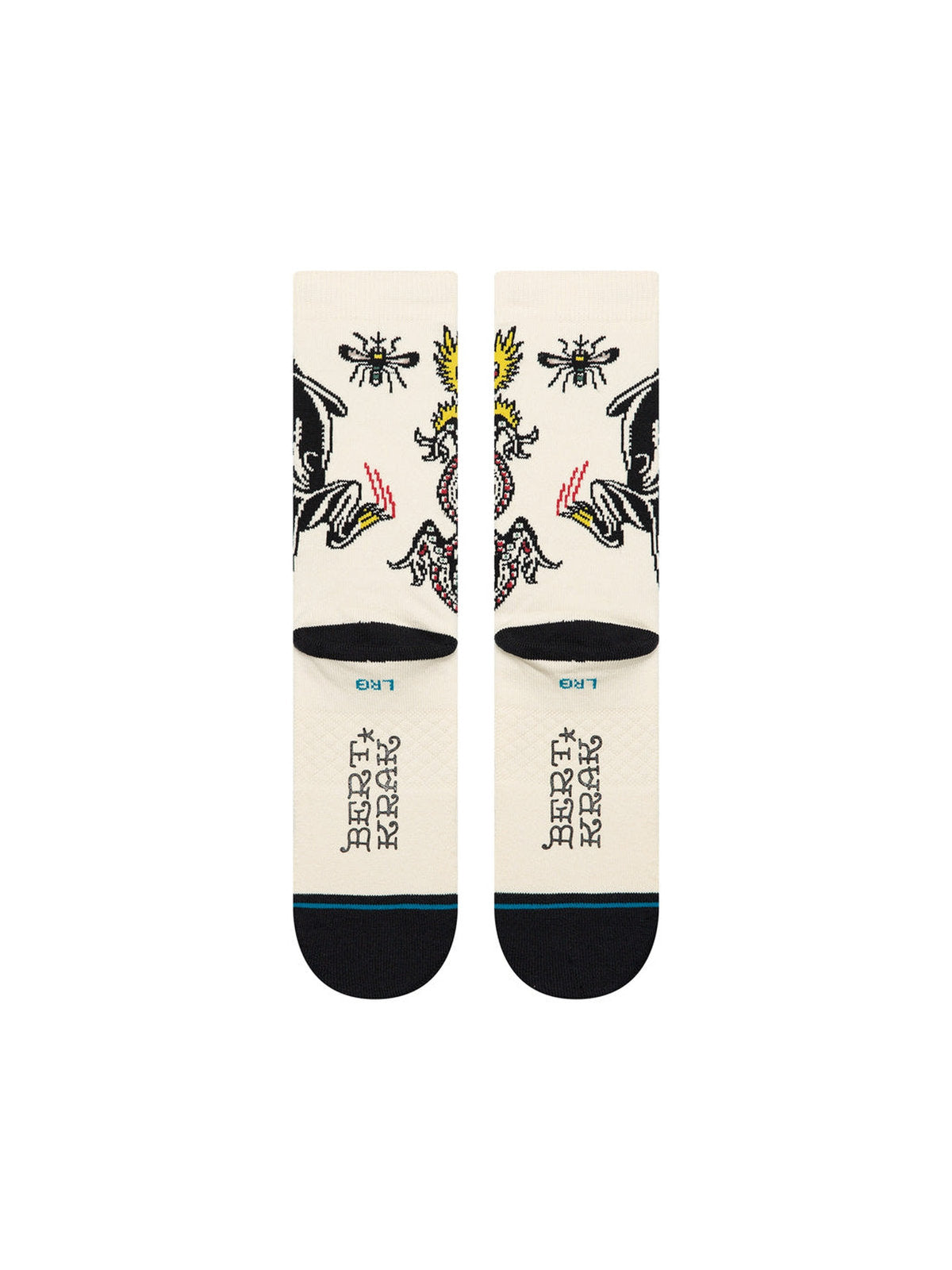 Chaussettes Stance Battle Crew Cream, vue de la paire a plat de dos