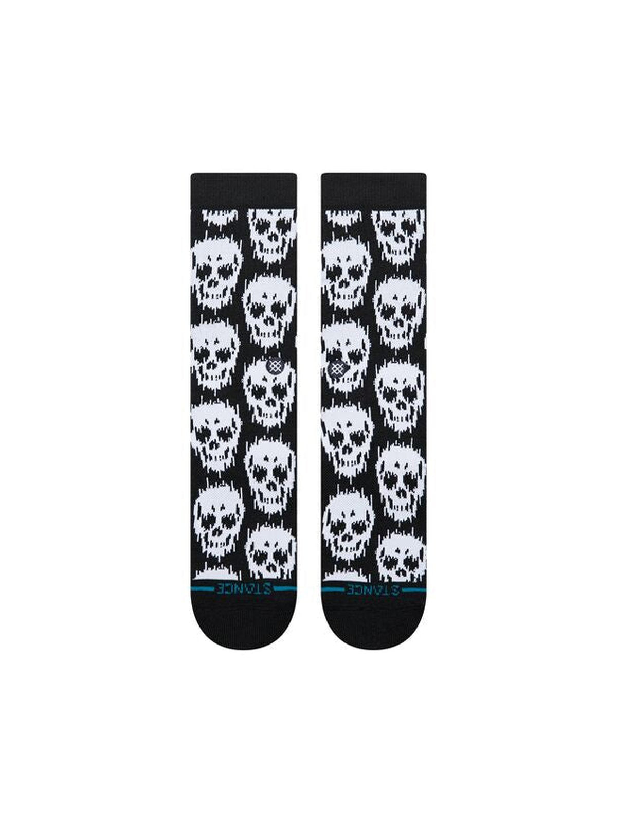 Chaussettes Stance Static Skull Crew Black, vue de la paire a plat de face