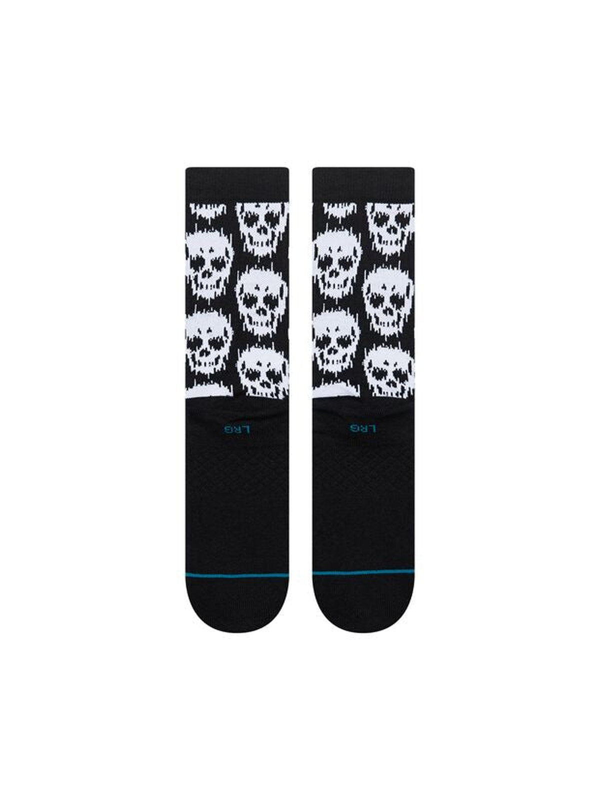 Chaussettes Stance Static Skull Crew Black, vue de la paire a plat de dos