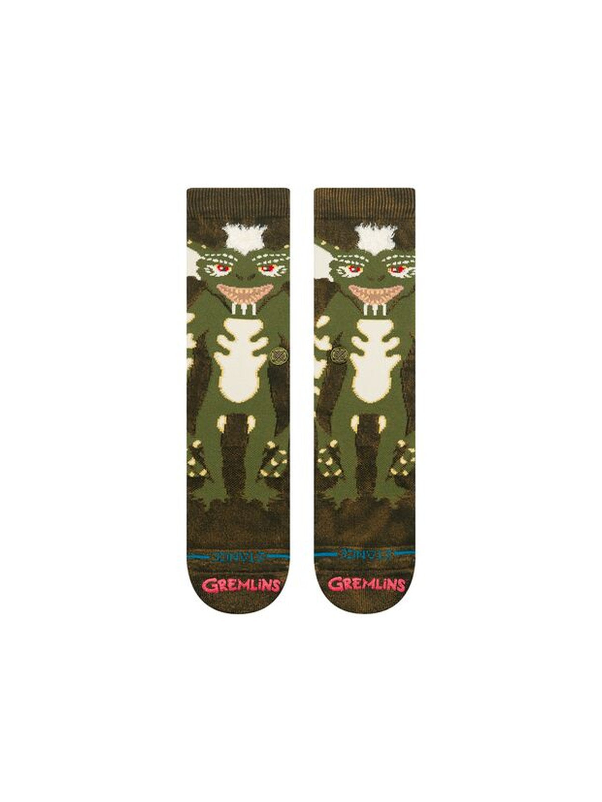 Chaussettes Stance Stripe Gremlins Crew Darkgreen, vue de la paire a plat de face