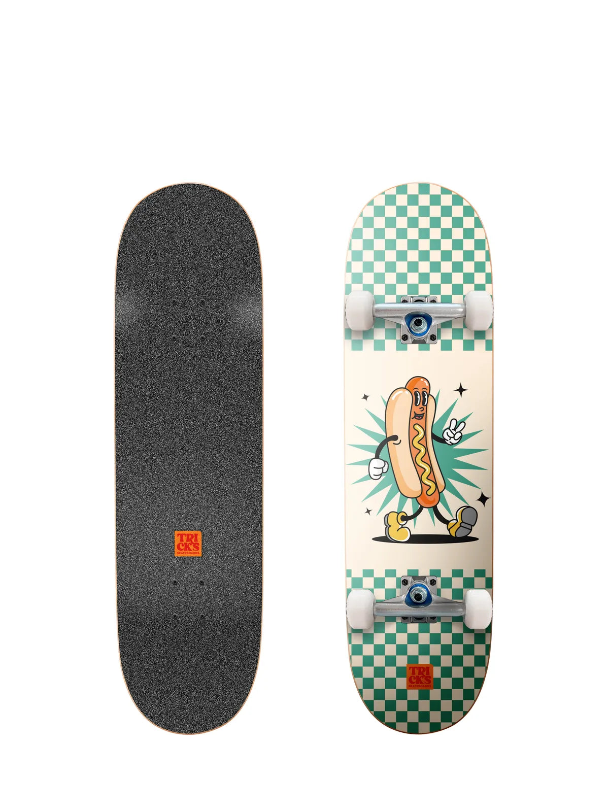 Skateboards complets Tricks Hot Dog 8.0"x29.5" MIDI Complete , vue dessus/dessous