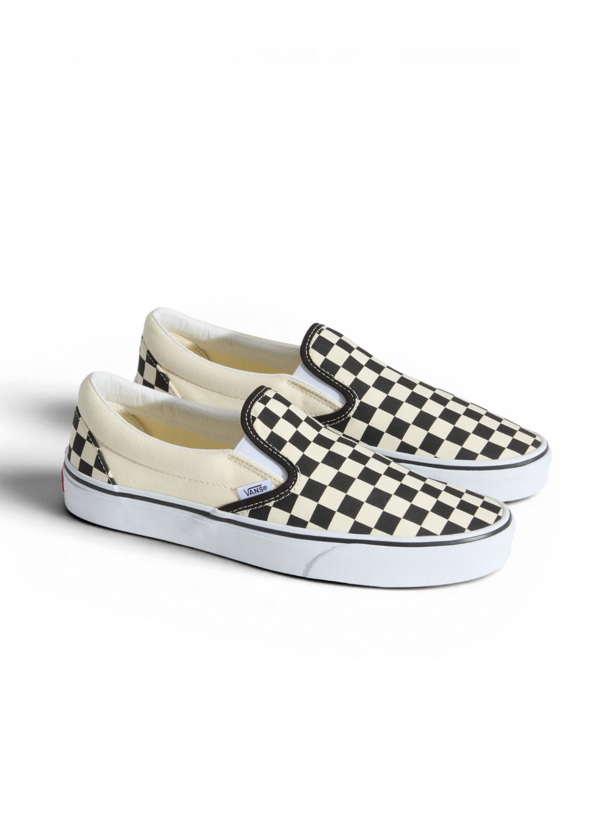 Chaussures de skateboard Vans Classic Slip-On Blk Whtchckerboard/Wht, vue de 3/4