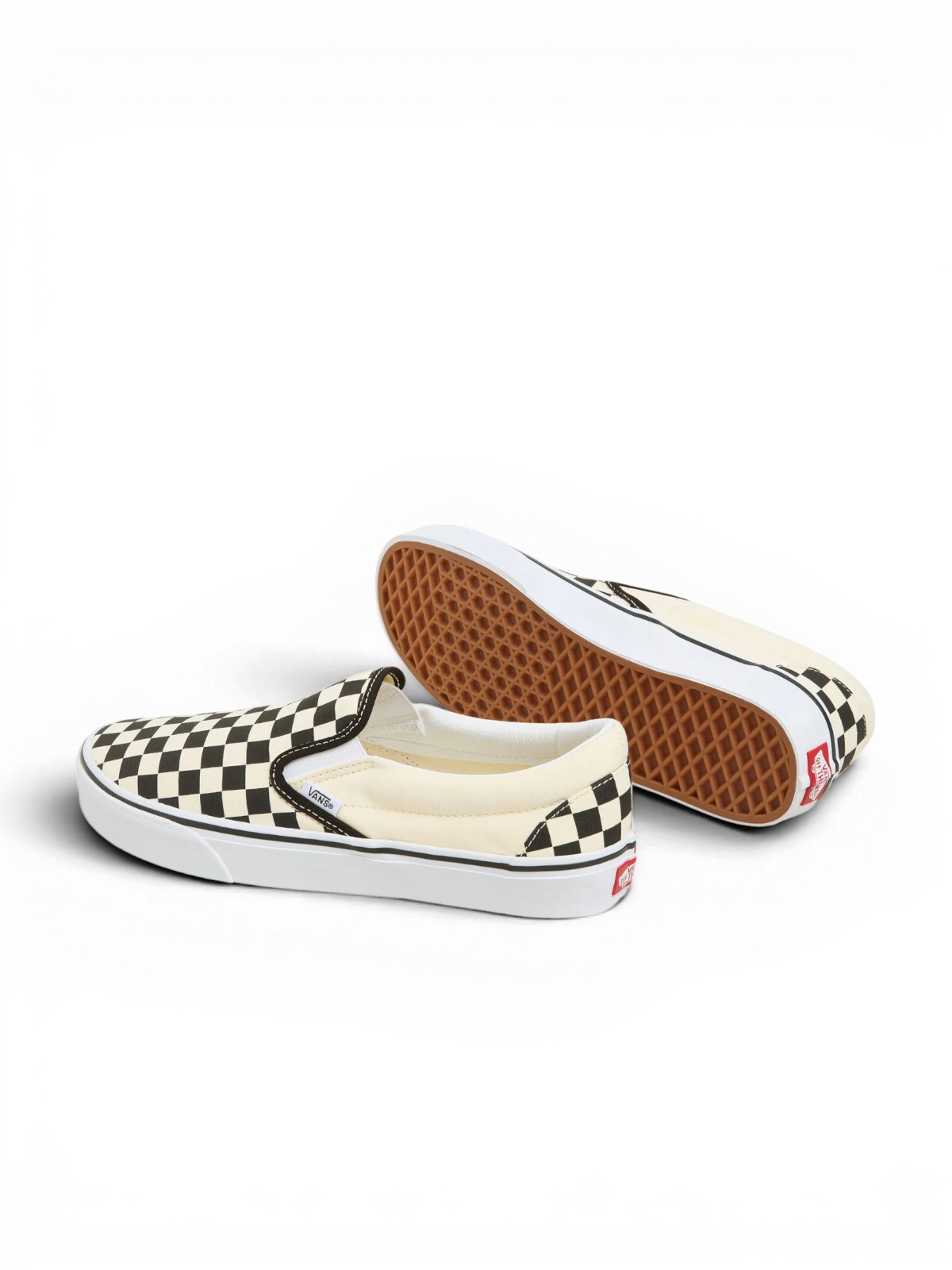 Chaussures de skateboard Vans Classic Slip-On Blk Whtchckerboard/Wht, vue de dessus/dessous