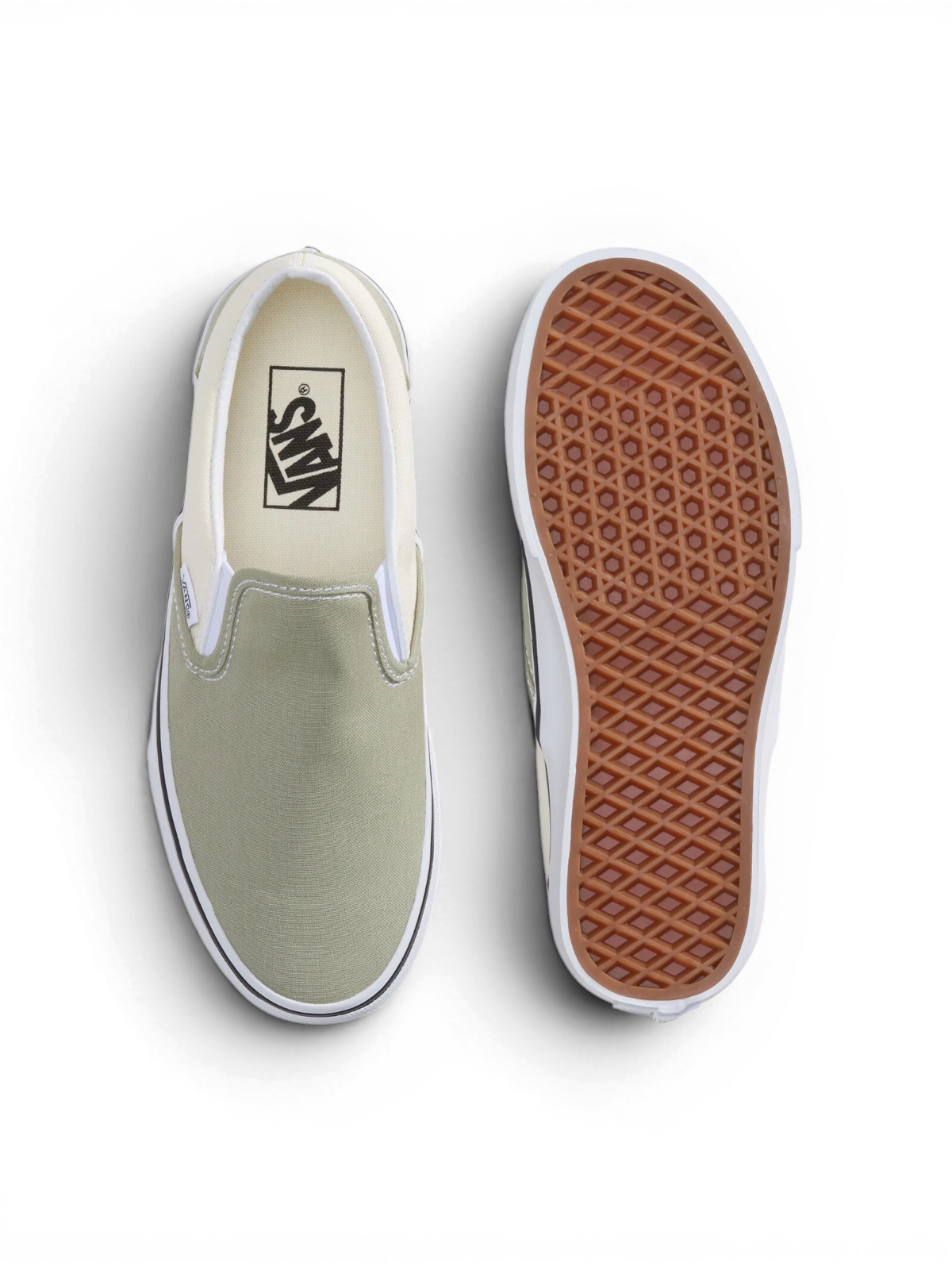 Chaussures de skateboard Vans Classic Slip-On Sage, vue de dessus/dessous