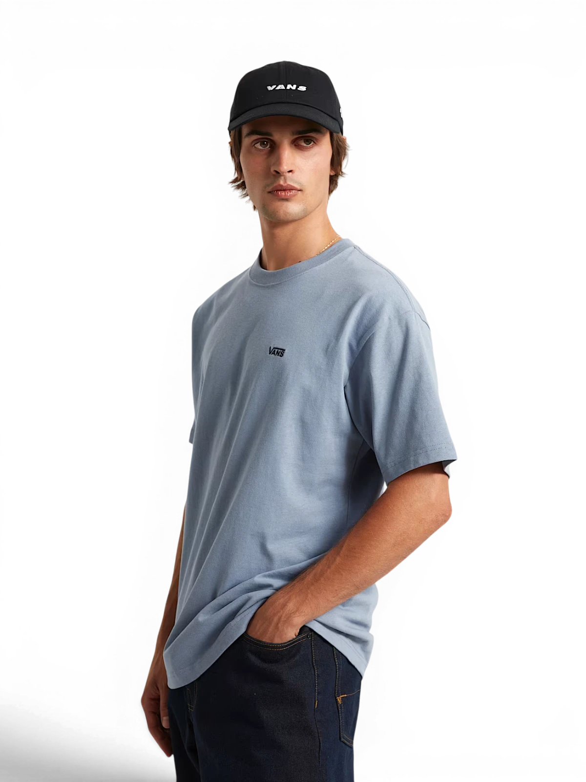 Teeshirts Vans Left Chest Ss Glacial Slate, vue portée avant