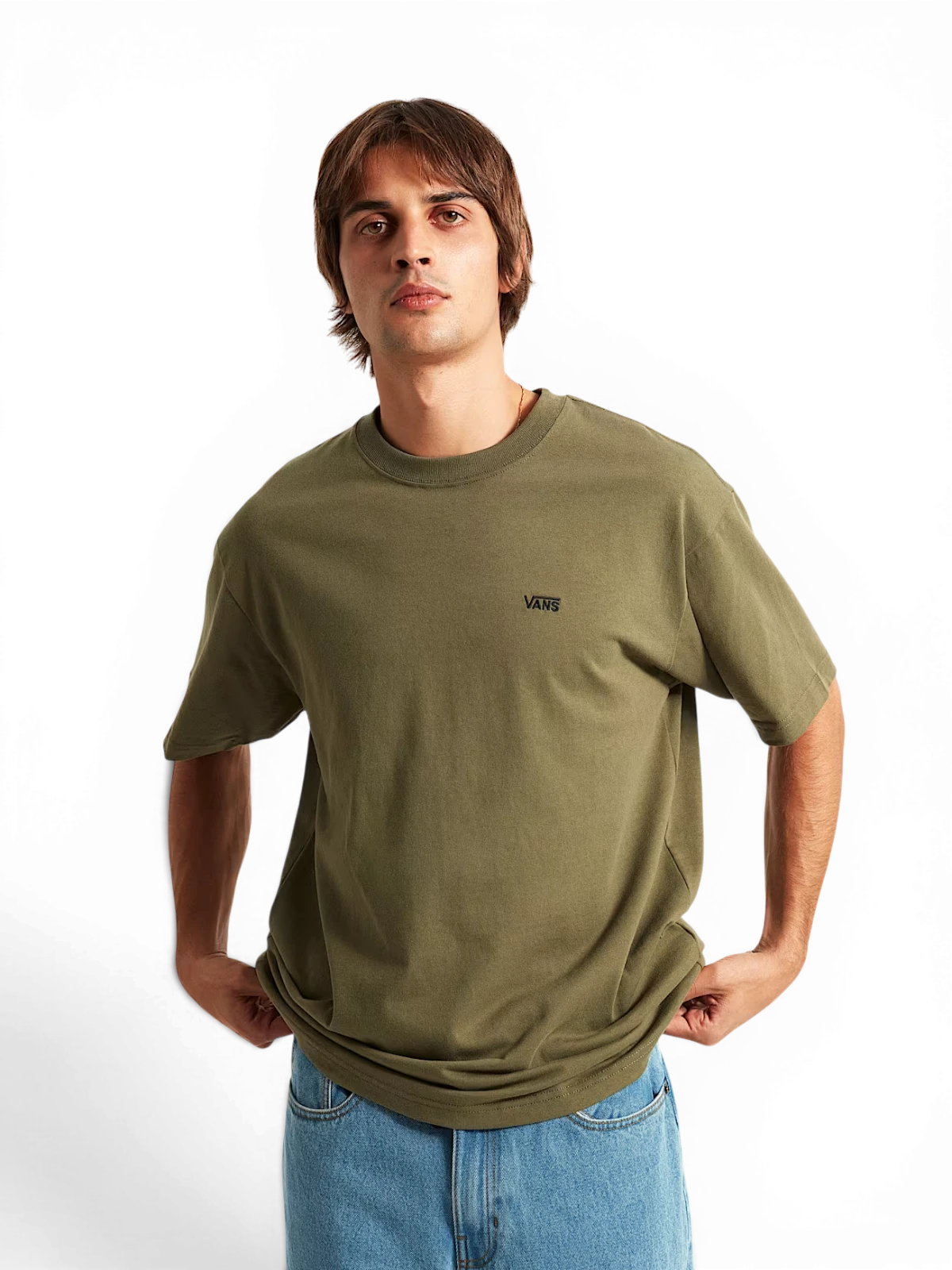 Teeshirts Vans Left Chest Ss Soft Sage, vue portée avant