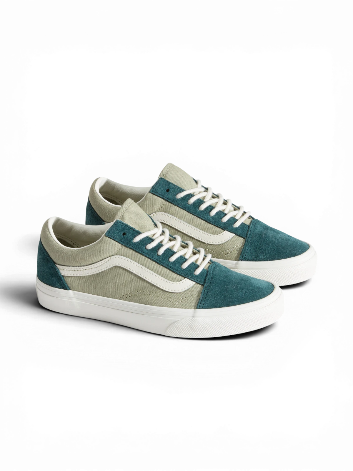 Chaussures de skateboard Vans Old Skool Pink/Green, vue de 3/4