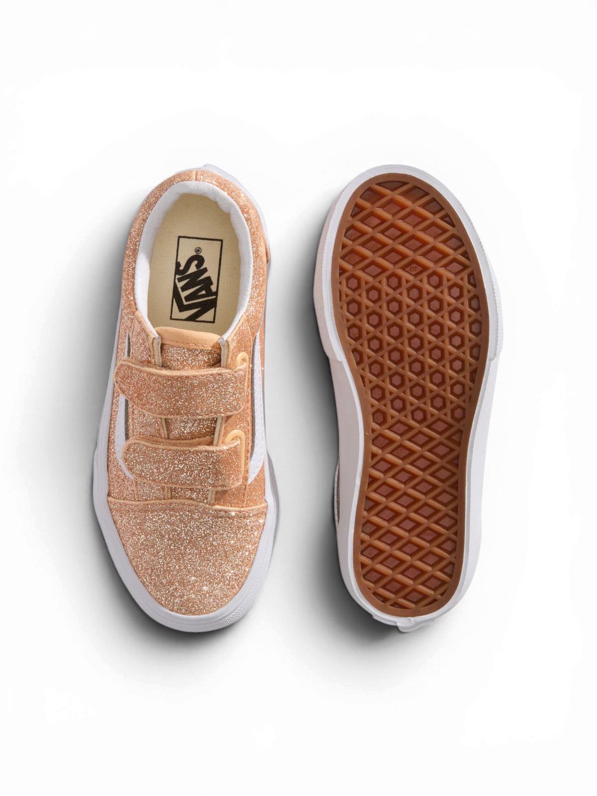 Chaussures de skateboard Vans Old Skool V Apricot Glow, vue de dessus/dessous