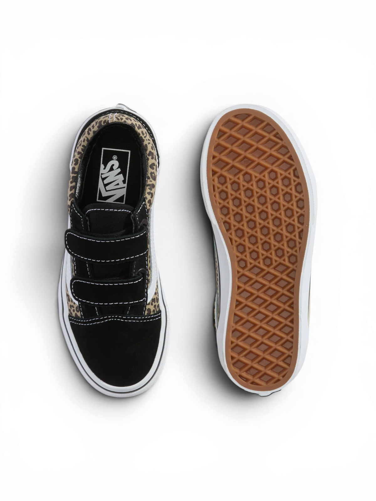 Chaussures de skateboard Vans Old Skool V Black/Leopard, vue de dessus/dessous