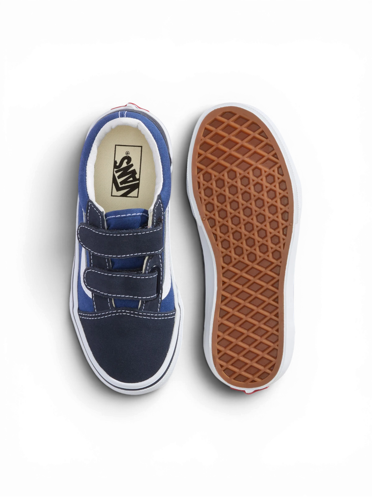 Chaussures de skateboard Vans Old Skool V Navy/True White, vue de dessus/dessous