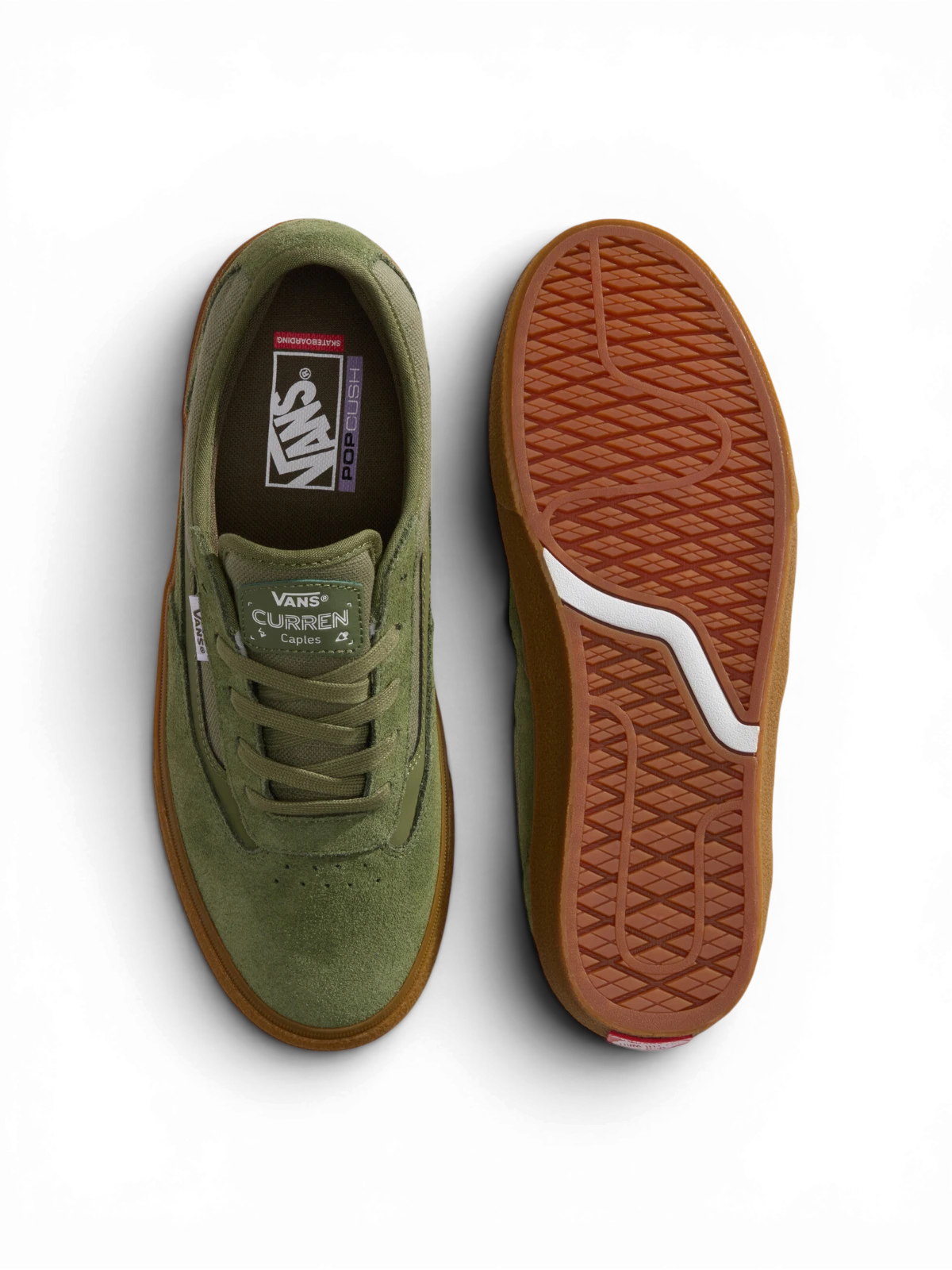 Chaussures de skateboard Vans Skate Curren Caples Green/Gum, vue de dessus/dessous