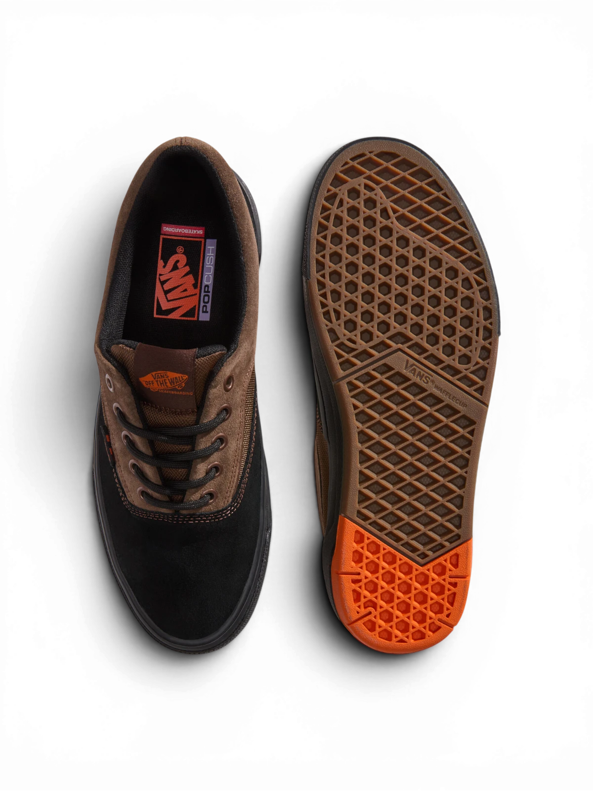 Chaussures de skateboard Vans Skate Era Wafflecup Black/Brown, vue de dessus/dessous