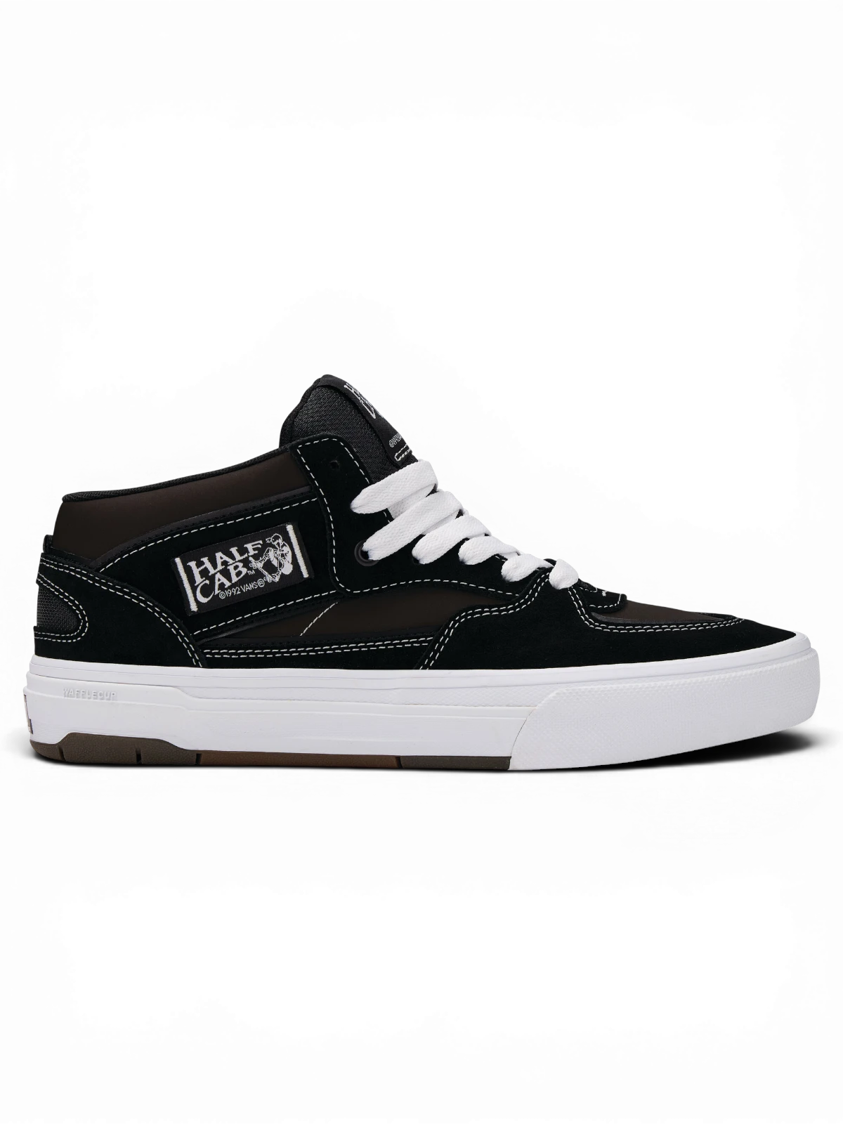 Chaussures de skateboard Vans Skate Half Cab Wafflecup Black/White, vue de coté