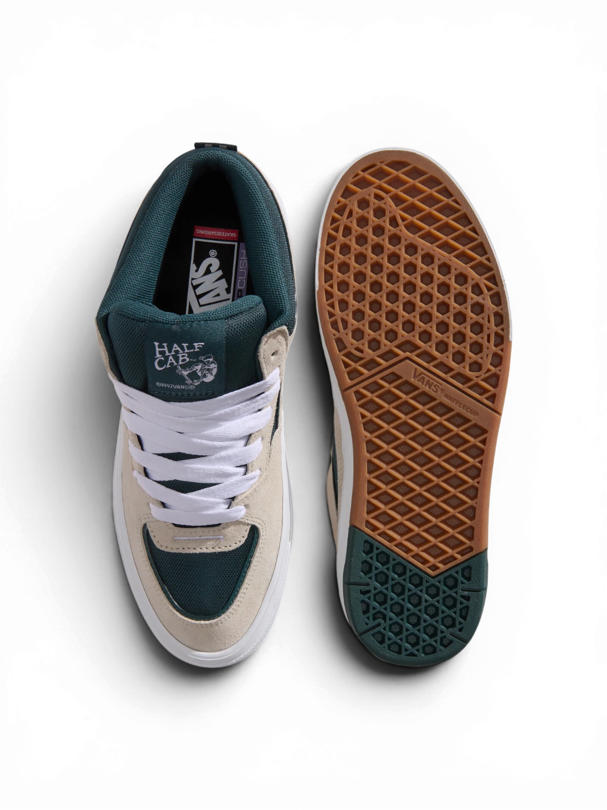 Chaussures de skateboard Vans Skate Half Cab Wafflecup Oatmeal/Deep Teal, vue de dessus/dessous